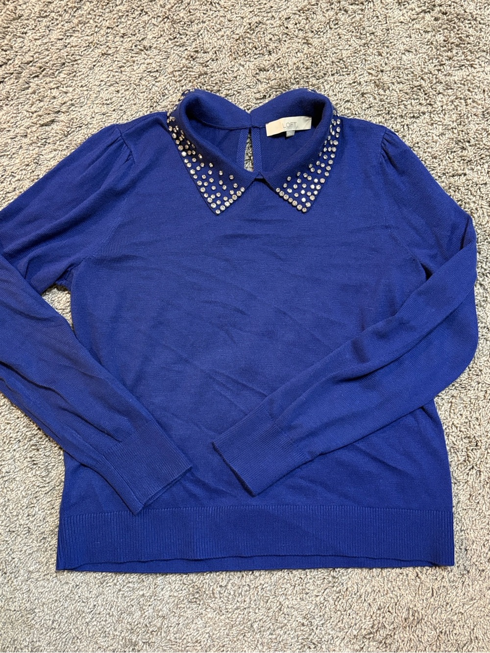 Loft Royal Blue Embellished Collar Sweater